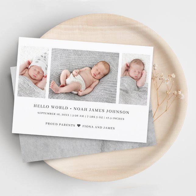 Modern Birth Announcement 3 Photos Collage Card (Modern Birth Announcement 3 Photos Collage Card)