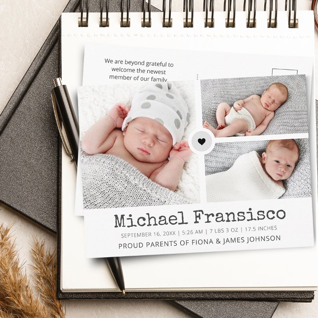 Modern Birth Announcement Photo Grid Collage Postcard (Creator Uploaded)