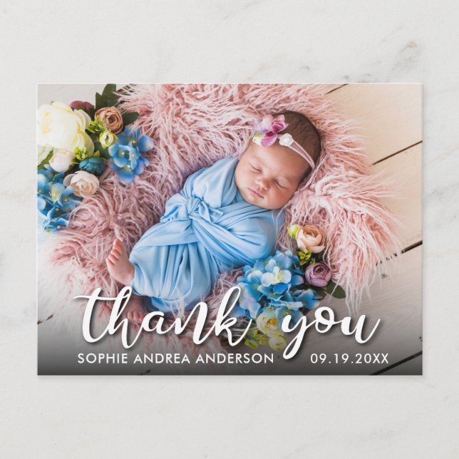 Modern Birth Announcement Thank You Postcard (Front)