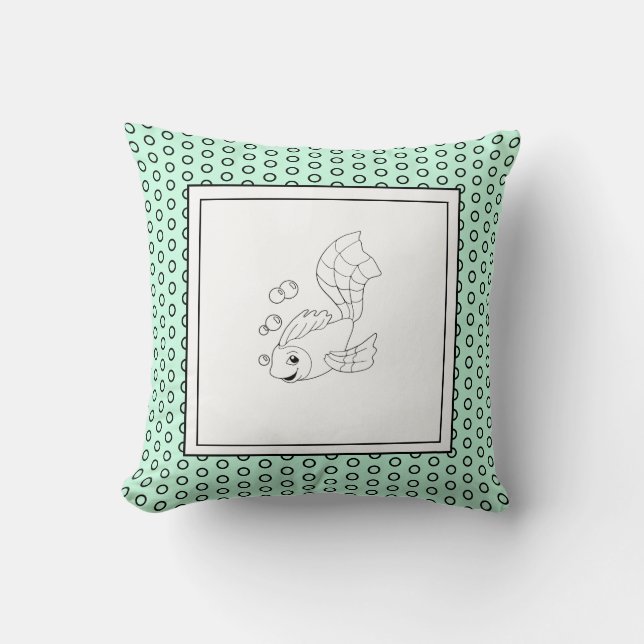 Modern Birth Baby Boy for Kids Fish Mint Cushion (Front)