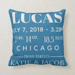 Modern Birth Baby Boy Personalised Nursery Pillow