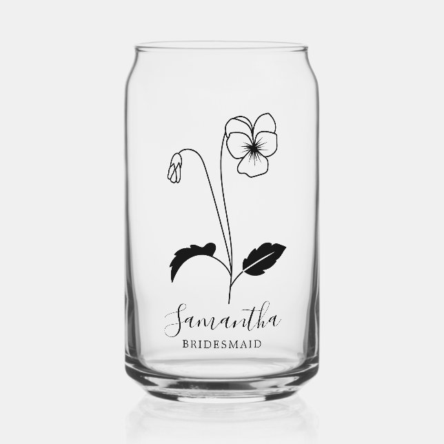 Modern Birth Flowers February Bridesmaid Gifts Can Glass (Front)