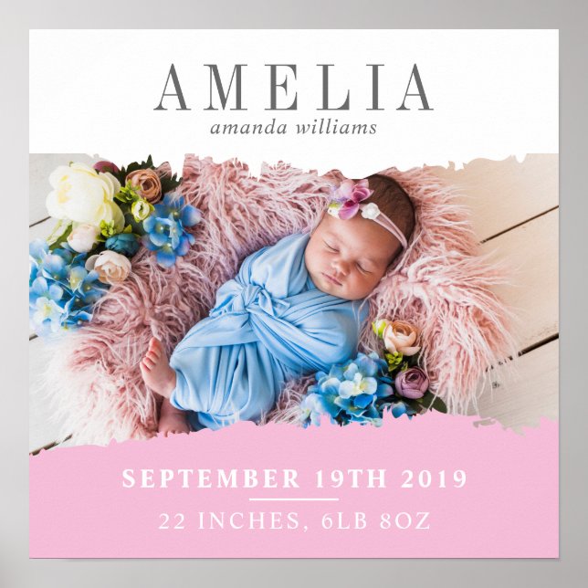 Modern Birth Stats Photo Keepsake Poster (Front)