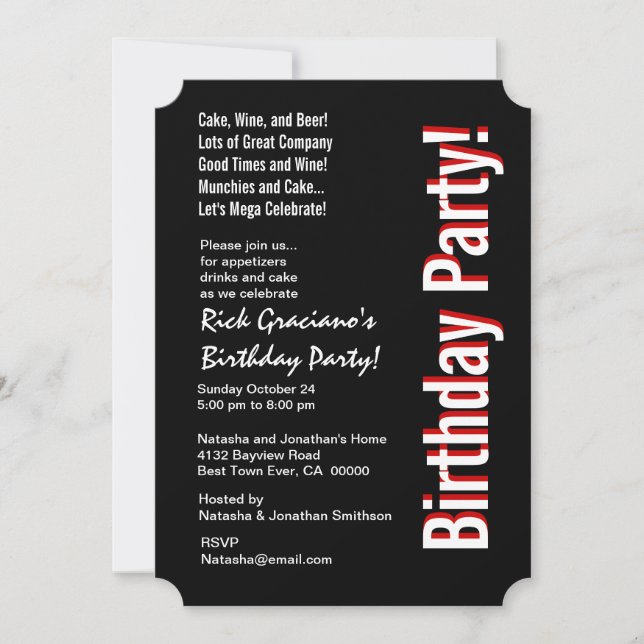 Modern Birthday ANY YEAR Black White Red Template (Front)