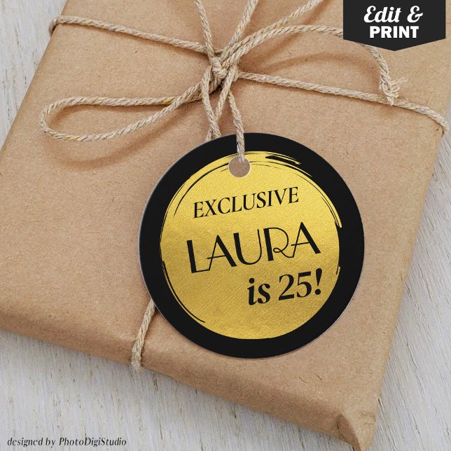 Modern Birthday Black Gold  Favour Tags (Modern Birthday Black Gold Favor Tags and Gift Tags)