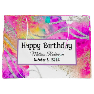 Modern birthday Colourful Marbled Glitter Large Gift Bag
