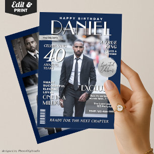 Modern Birthday Custom Magazine Cover, Portrait  Invitation