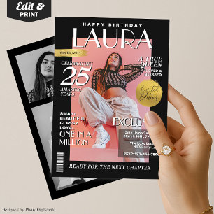 Modern Birthday Custom Magazine Cover, Portrait  Invitation