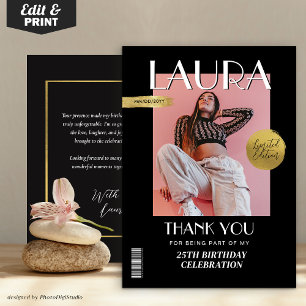 Modern Birthday Custom Magazine Cover Thank You Card