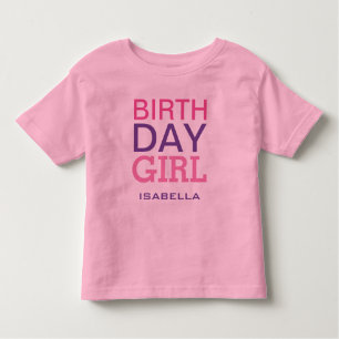 Modern Birthday Girl Pink Name Custom Age Number Toddler T-Shirt