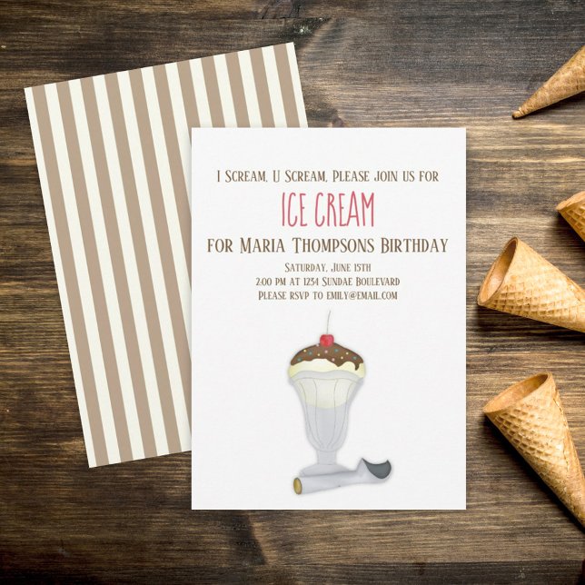 Modern Birthday Ice Cream Minimalist Simple Cute  Invitation (Creator Uploaded)