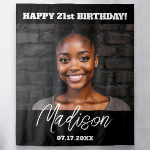 Modern Birthday Party Black Custom Photo Instagram Tapestry