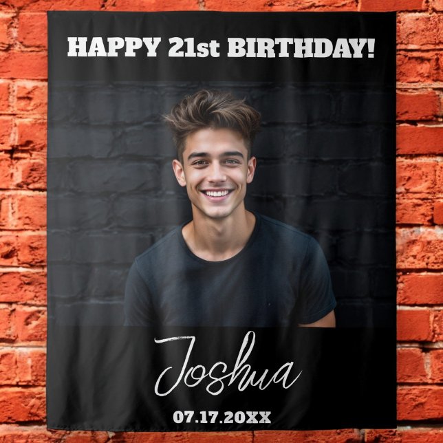 Modern Birthday Party Black Custom Photo Instagram Tapestry (Creator Uploaded)