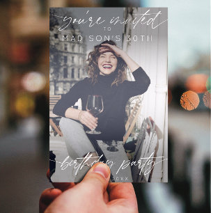 Modern Birthday Party Handwritten Script Photo  Invitation