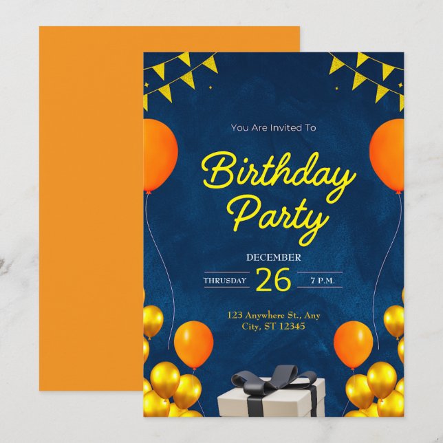 Modern Birthday Party  Invitation (Front/Back)