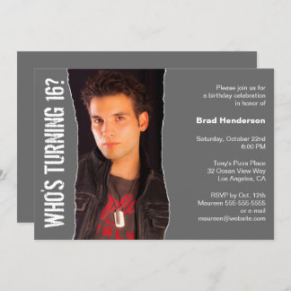 Modern Birthday Party Photo Invitation Dark Grey