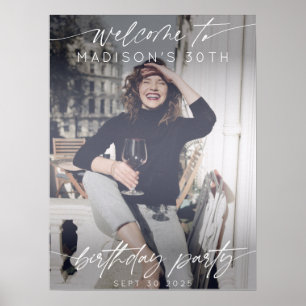 Modern Birthday Party Photo Welcome Elegant Script Poster