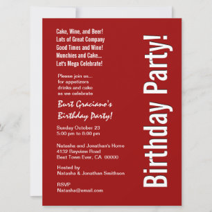 Modern Birthday Party Red and White LARGE Template