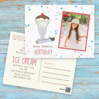 Modern Birthday Photo Ice Cream Sprinkles Postcard