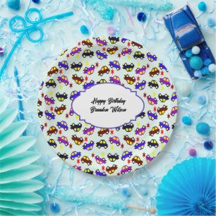Modern Birthday Pixel Car Seamless Pattern Paper Plate