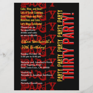 Modern Birthday Red Gold Black Grunge LARGE Invitation