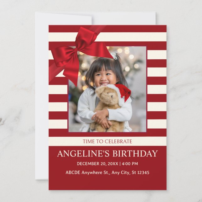 Modern Birthday ribbon photo  Invitation (Front)