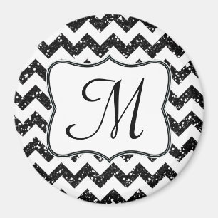 Modern Blac Glitte Chevron Monogram Initial Magnet