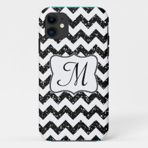 Modern Blac Glitter Chevron Monogram IPHONE 5 Case