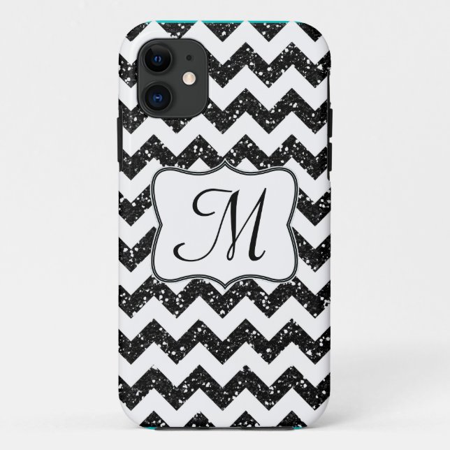 Modern Blac Glitter Chevron Monogram IPHONE 5 Case (Back)