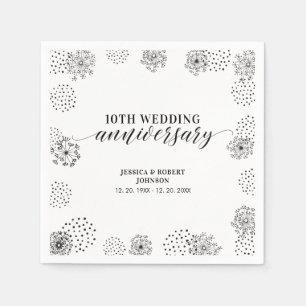 Modern Black 10th Wedding Anniversary Party Napkin
