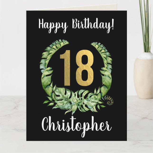 Modern black 18th Birthday men name Card (Front)