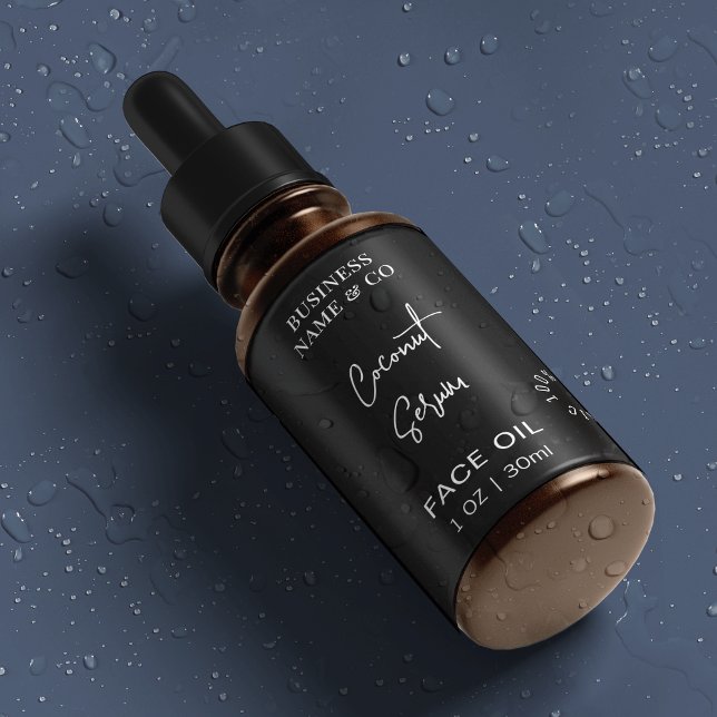 Modern Black 1 OZ Dropper Bottle Waterproof (Enhance your packaging design with this modern product label)