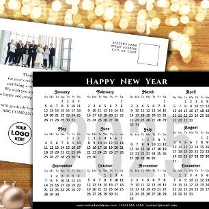Modern Black 2025 Calendar Corporate Photo Simple Holiday Postcard
