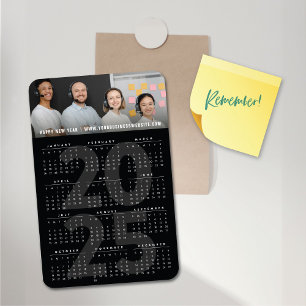 Modern Black 2025 Calendar Simple Holiday Photo Magnet