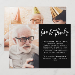 Modern Black 2-Photo Handwritten Script Funeral Thank You Card
