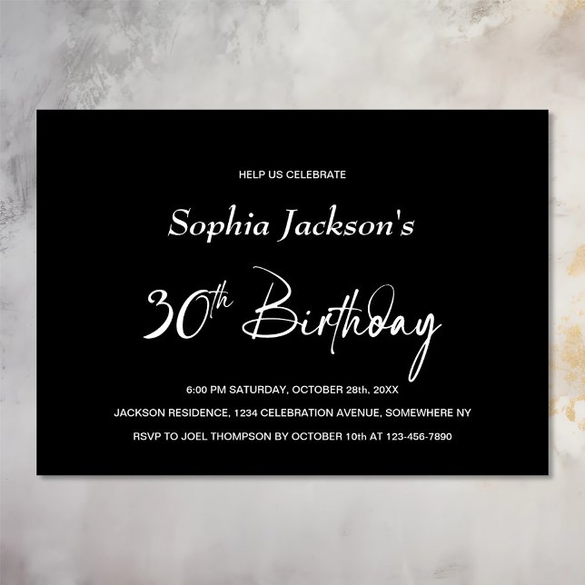 Modern Black 30th Birthday Party Invitation (Creator Uploaded)