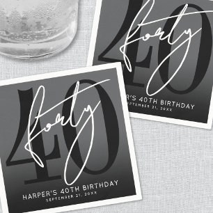 Modern Black 40th Birthday Party Napkin