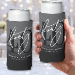 Modern Black 40th Birthday Party Seltzer Can Cooler<br><div class="desc">Modern Black and White 40th Birthday Can Cooler Sleeve. Celebrate forty in style with this bold, contemporary can cooler sleeve featuring the design printed on both sides. A large black “40” takes center stage, with a handwritten script-style white “Forty” layered over it for a sleek, minimalist look. Near the bottom,...</div>