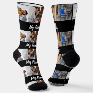 Modern Black 4 Photo Collage My Family Socks