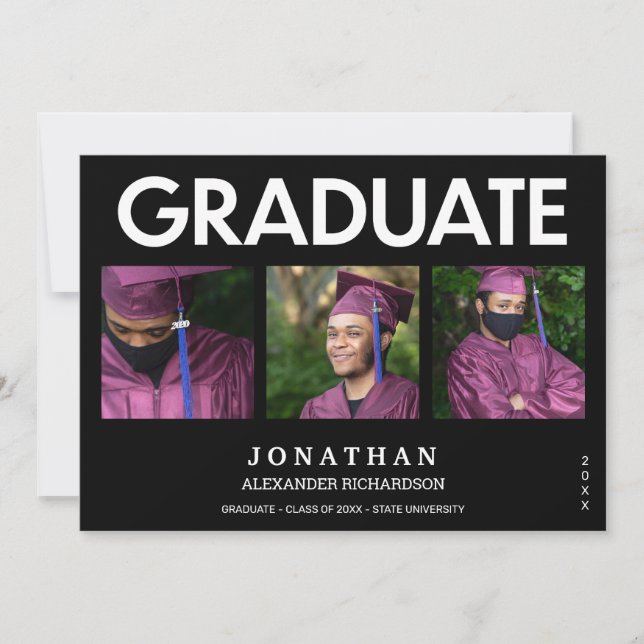 Modern Black 4 Photo Graduation Announcement 3M (Front)