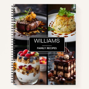 Modern Black 4 Photo Personalized Family Recipes Notebook