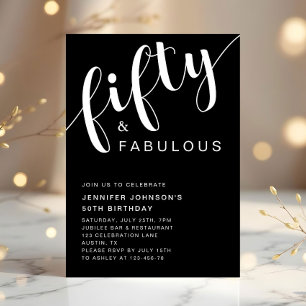 Modern Black 50 And Fabulous 50th Birthday Invitation