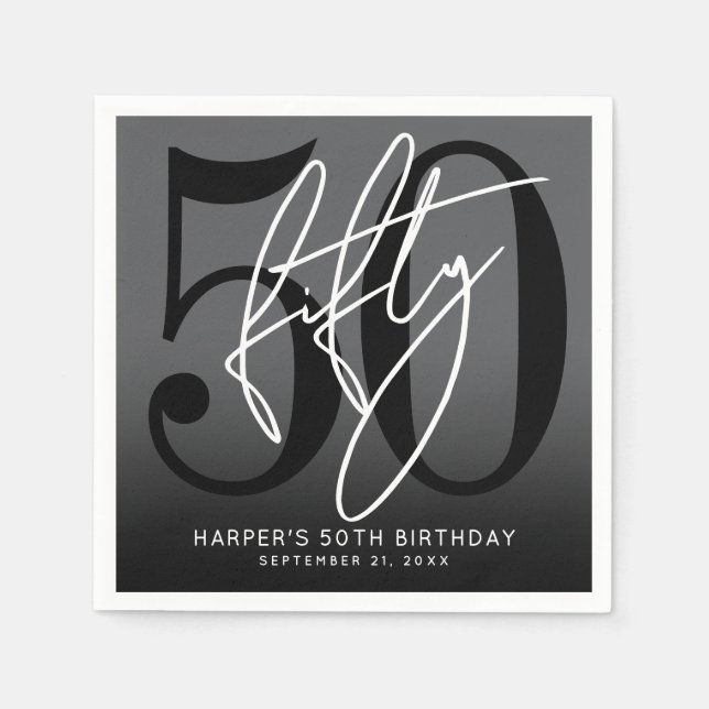Modern Black 50th Birthday Party Napkin (Front)
