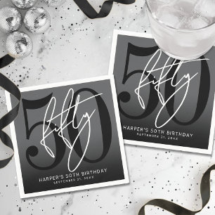 Modern Black 50th Birthday Party Napkin