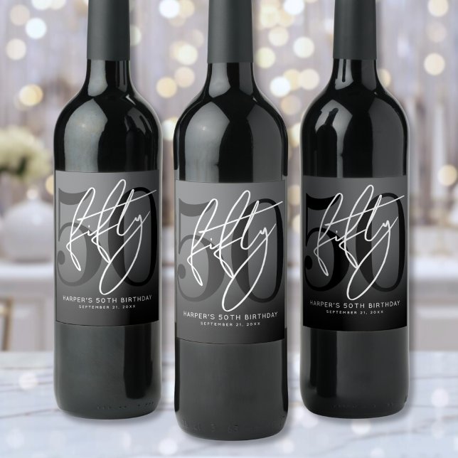 Modern Black 50th Birthday Party Wine Label (Modern Black 50th Birthday Party Wine Label )