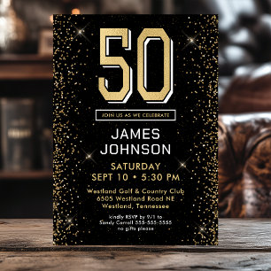 Modern Black 50th Birthday Photo Invitation