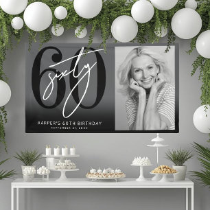 Modern Black 60th Birthday Party Banner