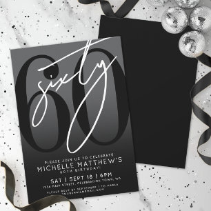 Modern Black 60th Birthday Party Invitation