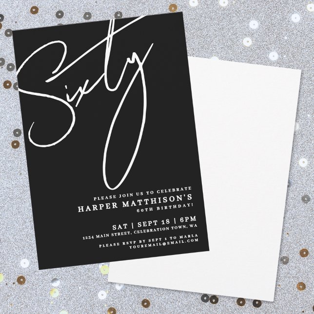 Modern Black 60th Birthday Party Invitation (Modern Black 60th Birthday Party Invitation)
