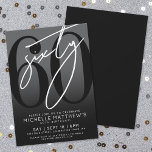 Modern Black 60th Birthday Party Invitation<br><div class="desc">Celebrate sixty years in style with this modern grey to black gradient 60th birthday party invitation. The design features a large black "60" across most of the card, with a handwritten script-style white "Sixty" layered over it for a bold, contemporary look. The party details sit neatly at the bottom in...</div>
